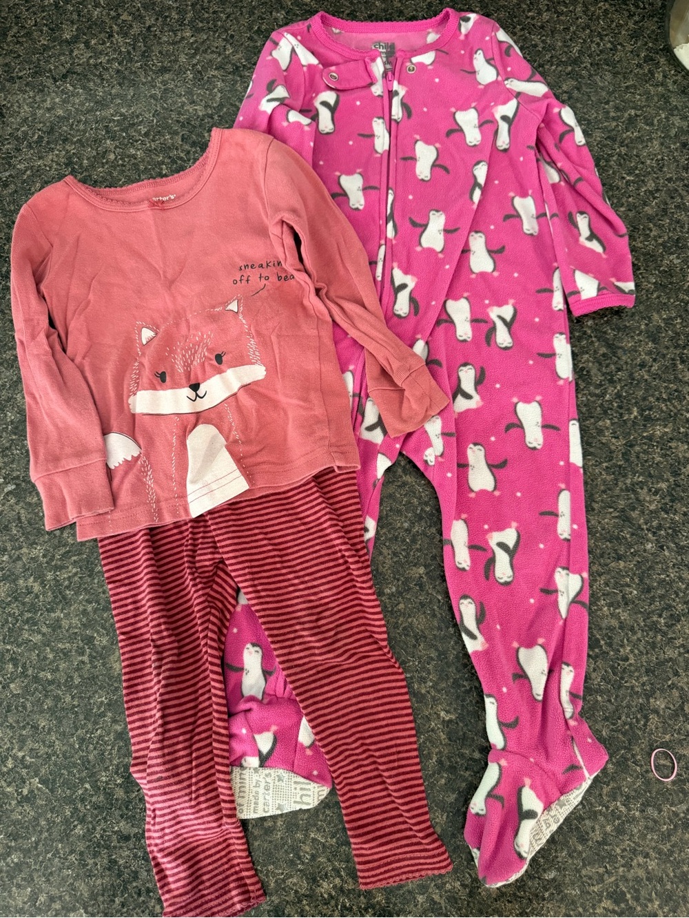 Carters Pink Fox Two-Piece Pajama Set & Pink Penguin Footed Sleeper